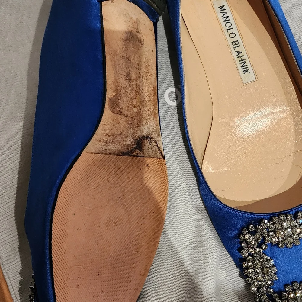 Manolo Blahnik Blue Satin Flats - Picture 2 of 6